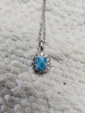 Blue Oval Stone Pendant Necklace with Silver Accent Elegant blue oval stone